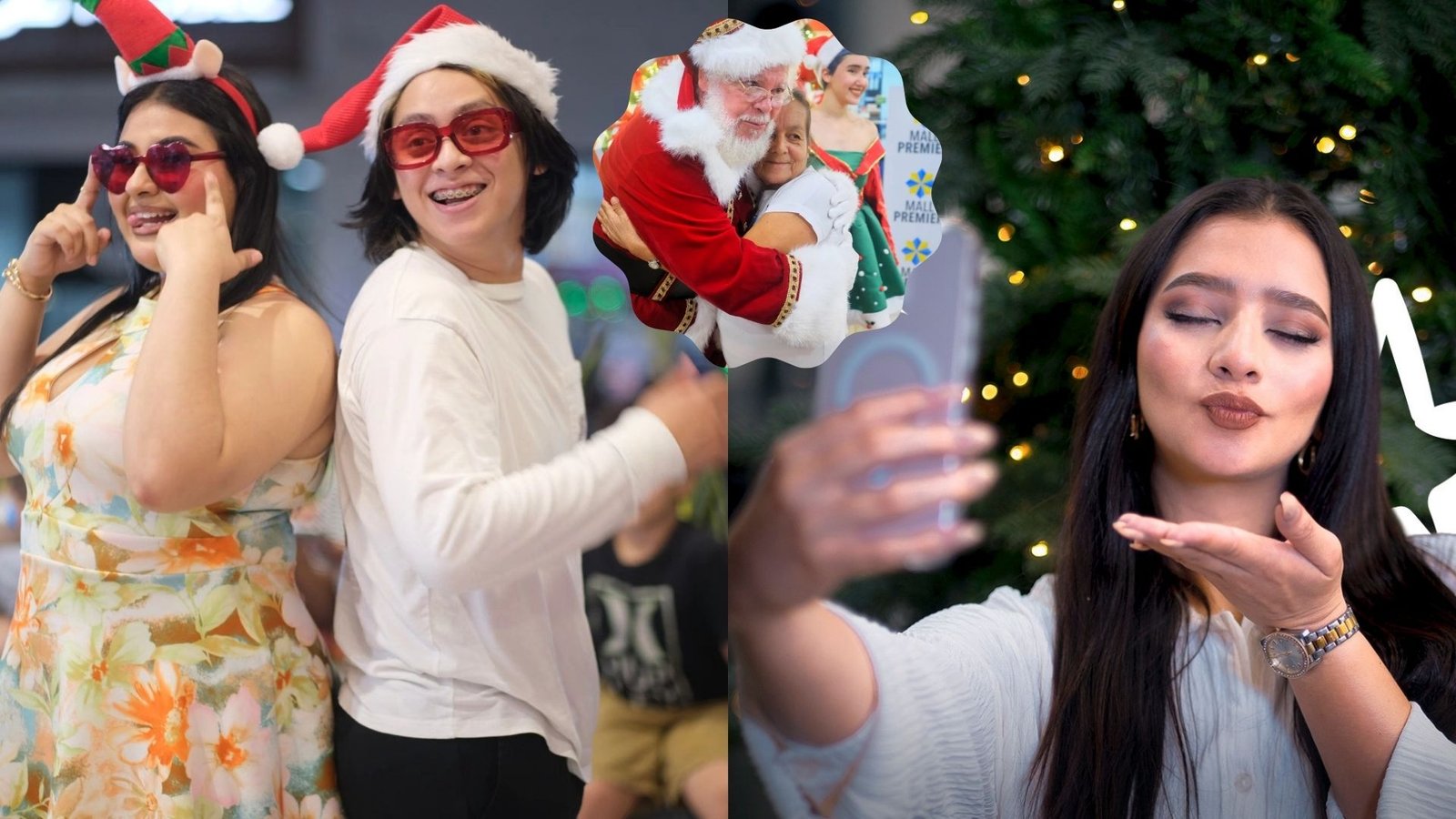 Personas tomando selfies y abrazando a Santa Claus en Mall y Plaza Premier