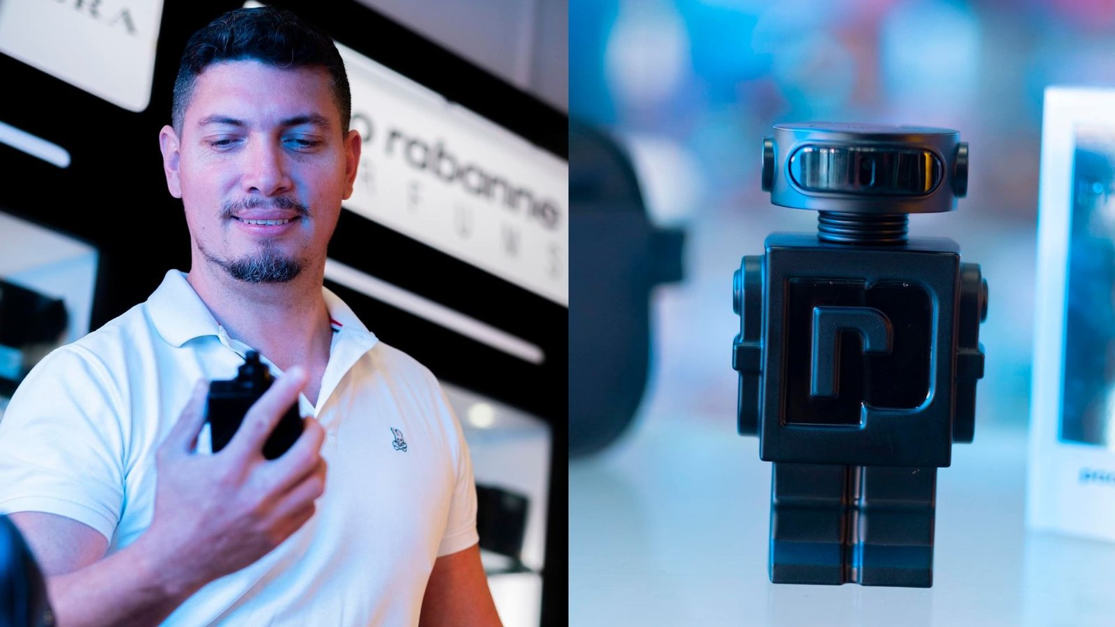 Perfume de hombre con diseño de robot en Plaza Premier Sauce La Ceiba.