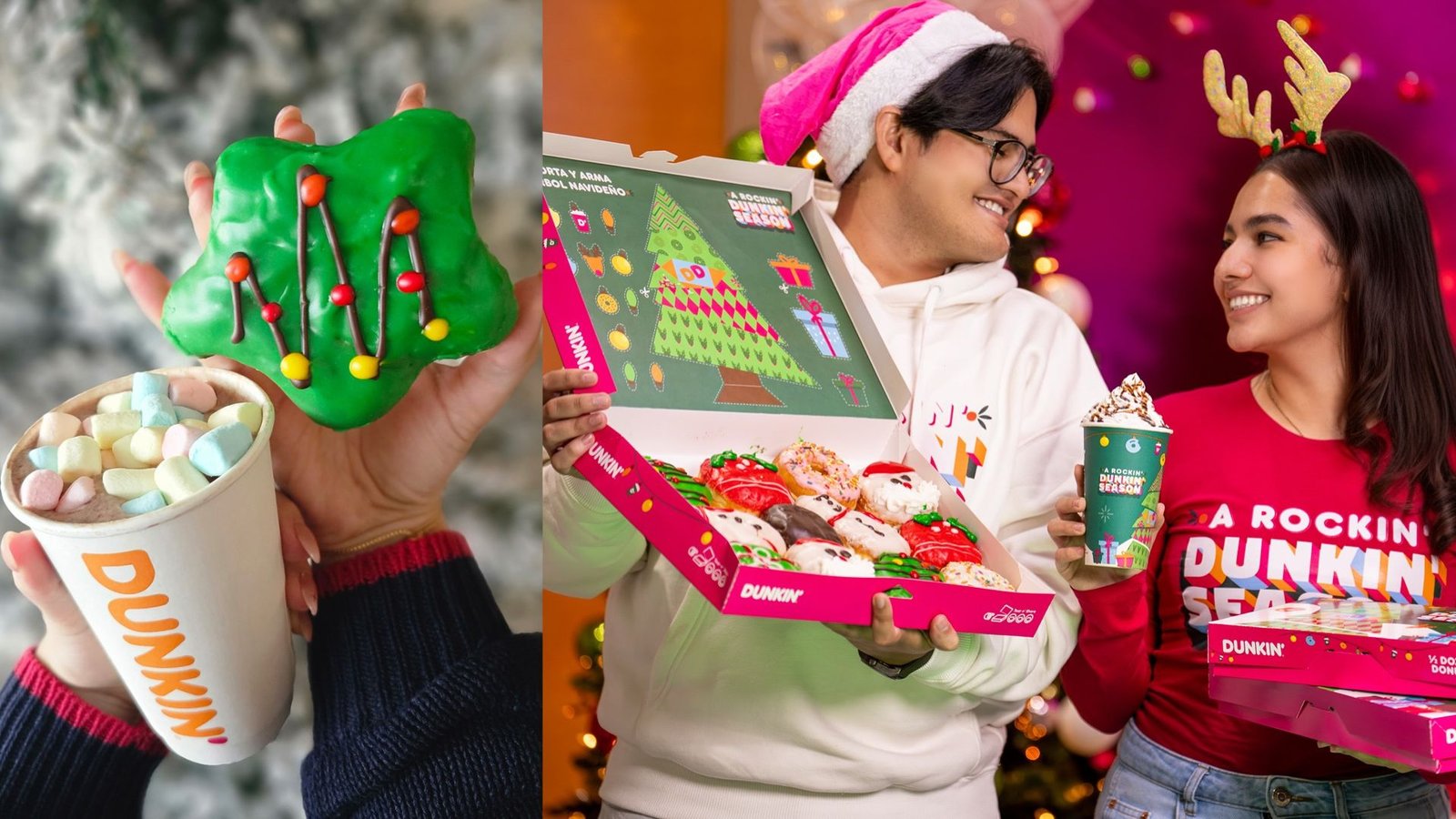 Donas navideñas, Mocca Signature Latte y Hot Chocolate con Marshmallows de Dunkin' Donuts en Mall Premier.