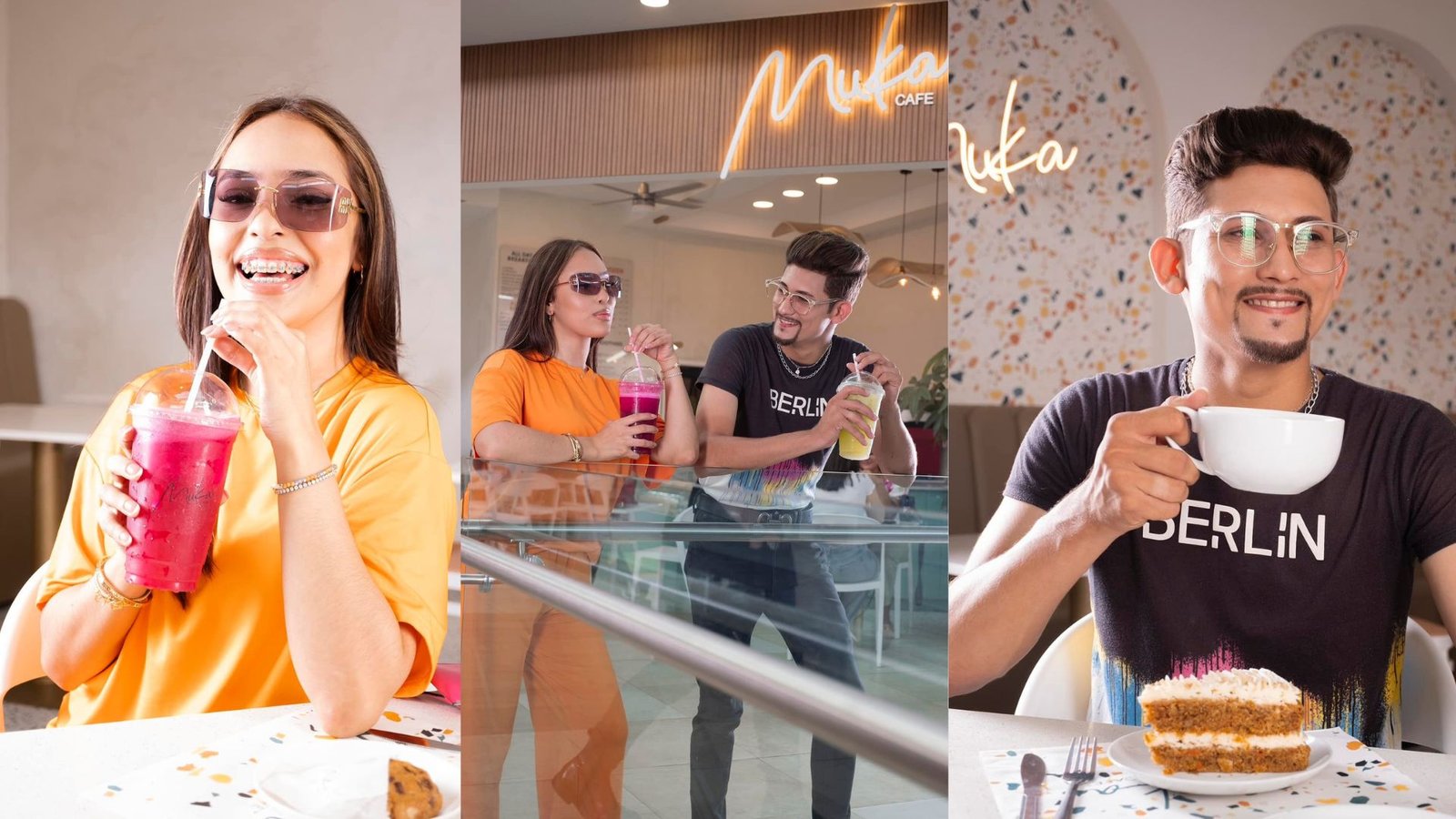 Pareja compartiendo café y postre en Muka Café en Mall Premier Catacamas