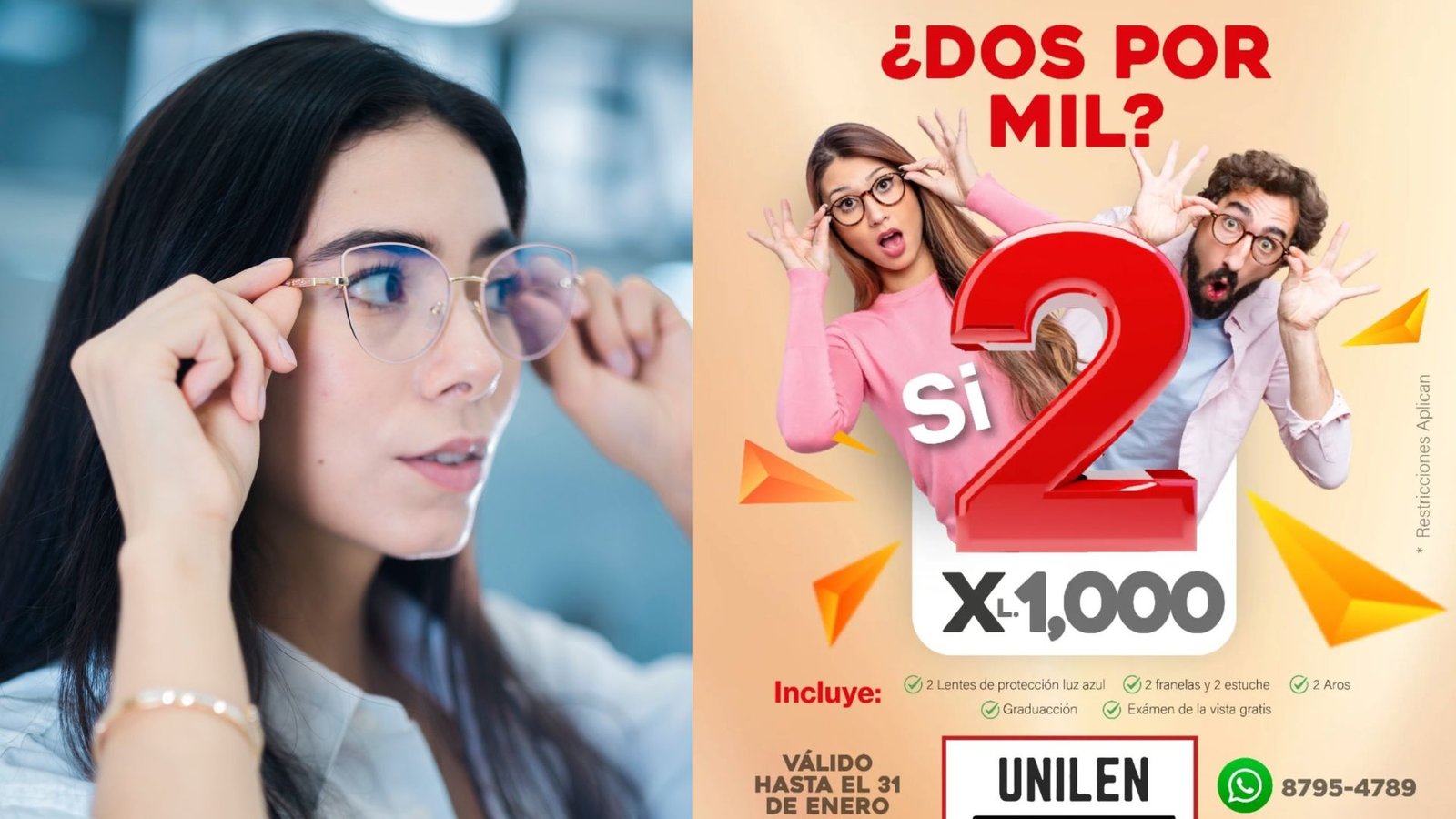 Promoción 2x1000 en lentes en Unilen Óptica de Mall Premier