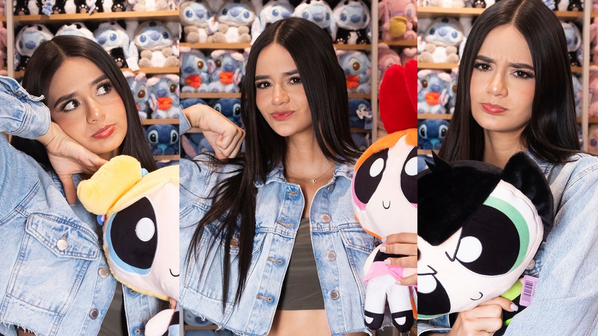 Peluches de las Chicas Superpoderosas y Stitch para decoración en Miniso Mall Premier Tegucigalpa 