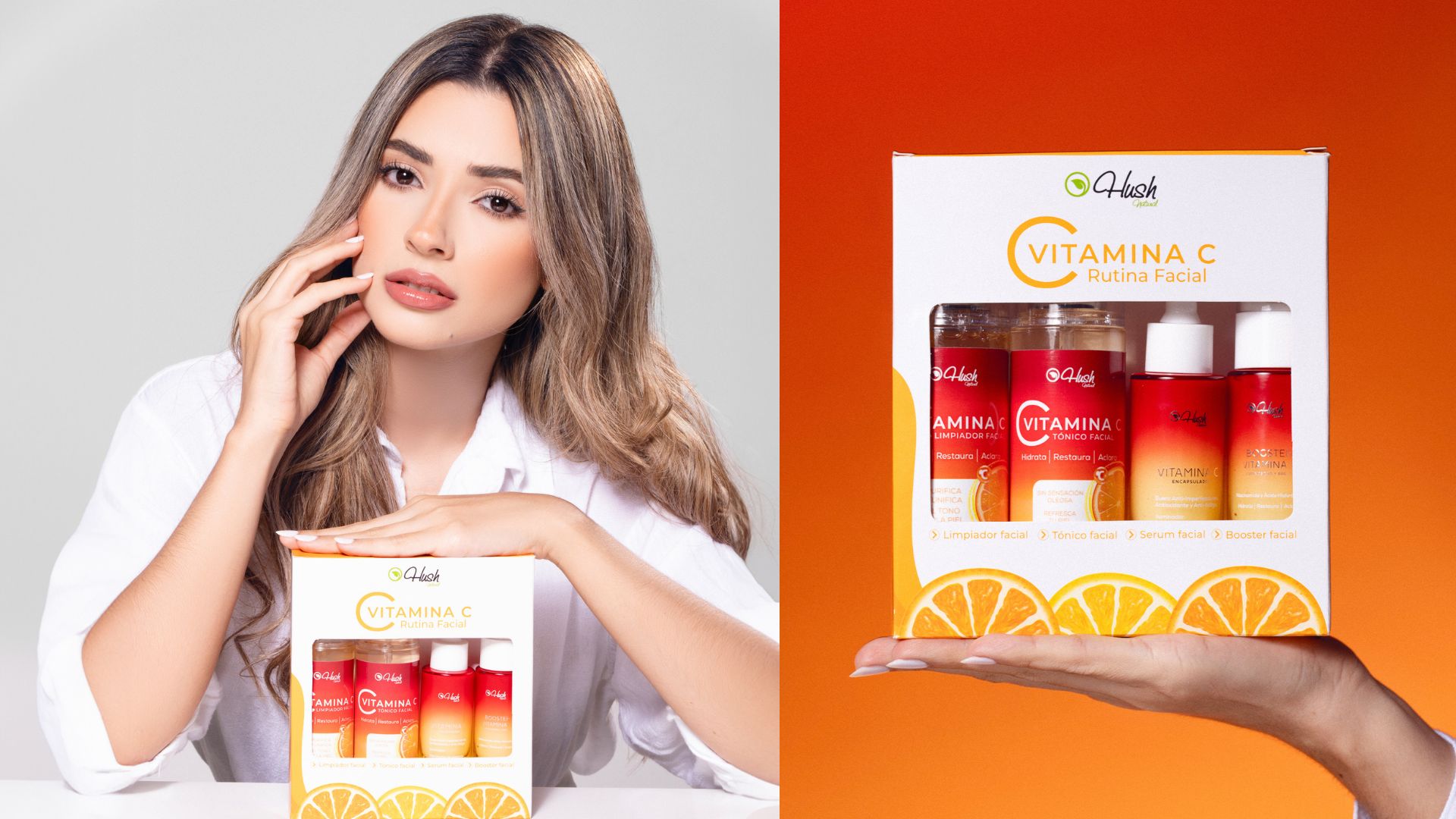 Kit completo de rutina facial con Vitamina C de Hush Natural en Mall Premier Tegucigalpa, Comayagua, Juticalpa y Catacamas.