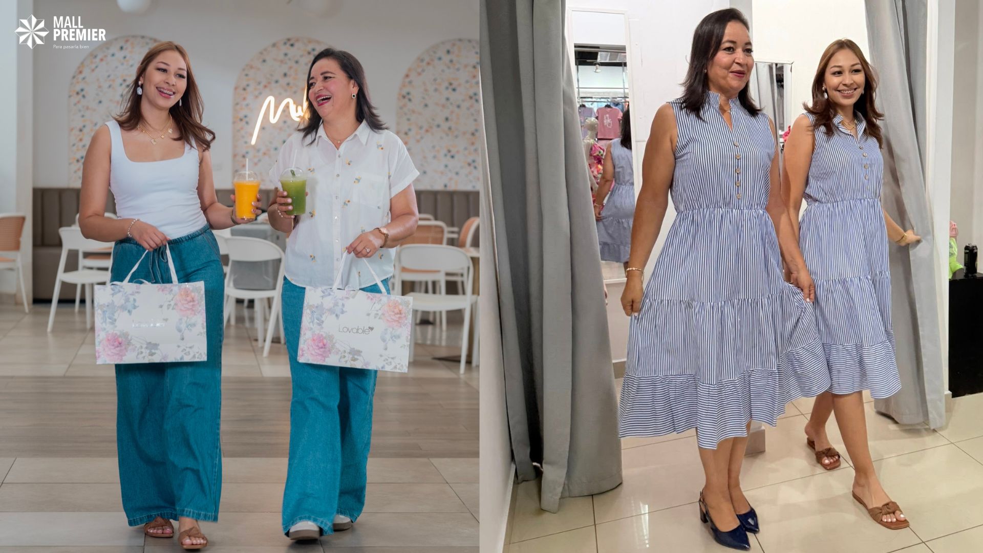 Madre e hija con bolsas de Lovable y probando vestidos coordinados en Pacer Store de Mall Premier Catacamas