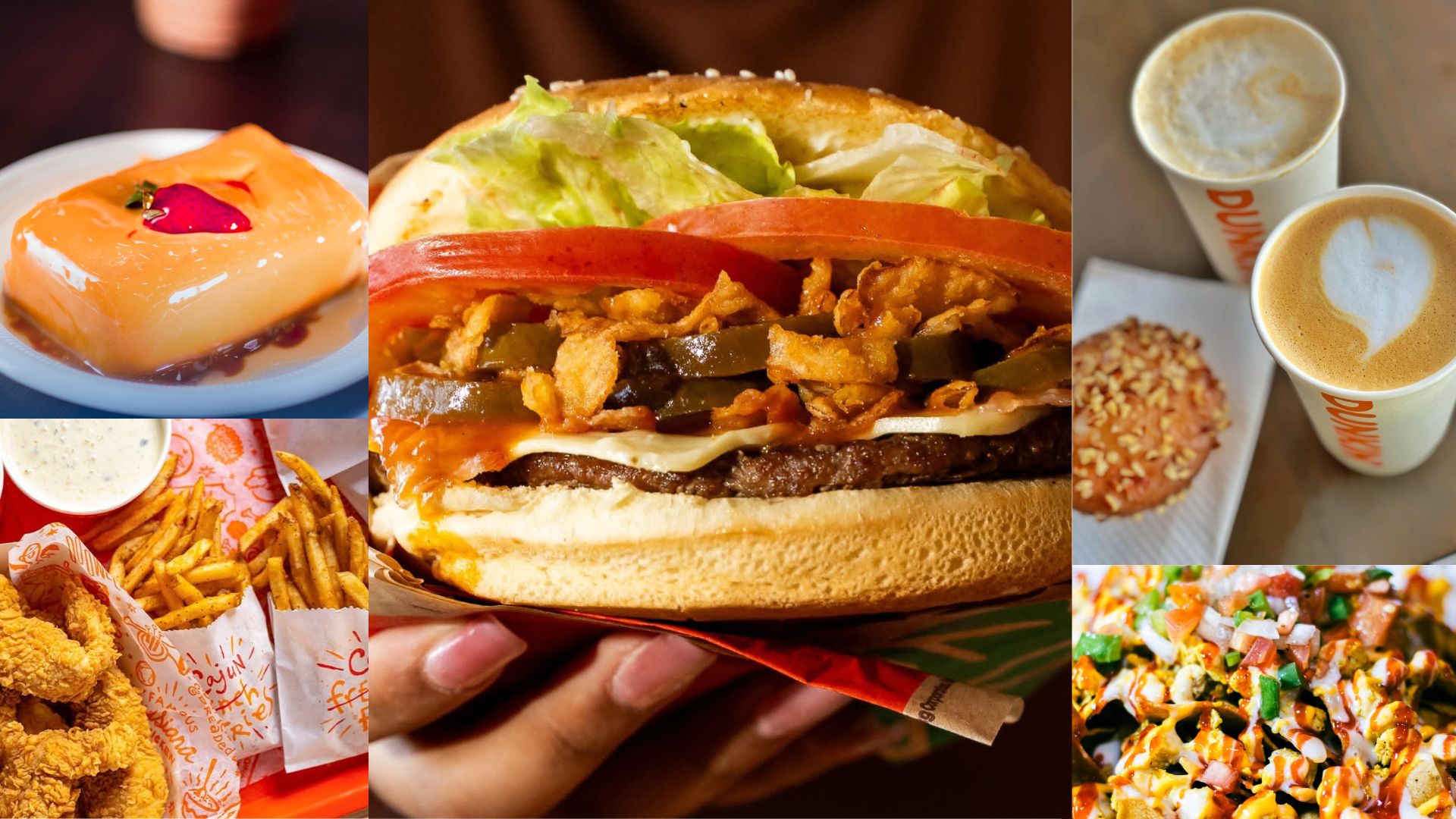 Variedad de platillos que incluyen hamburguesas, postres, pollo frito y café disponibles en el food court y restaurantes de Mall Premier.