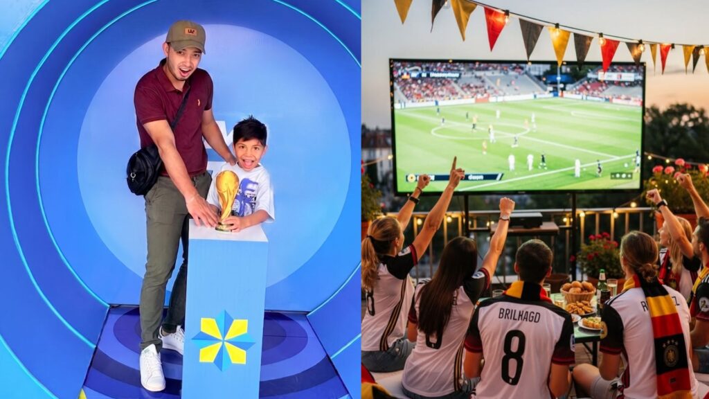 Fan zone del Mundial en Plaza Premier con photo opp de la copa y pantalla gigante para ver los partidos con amigos