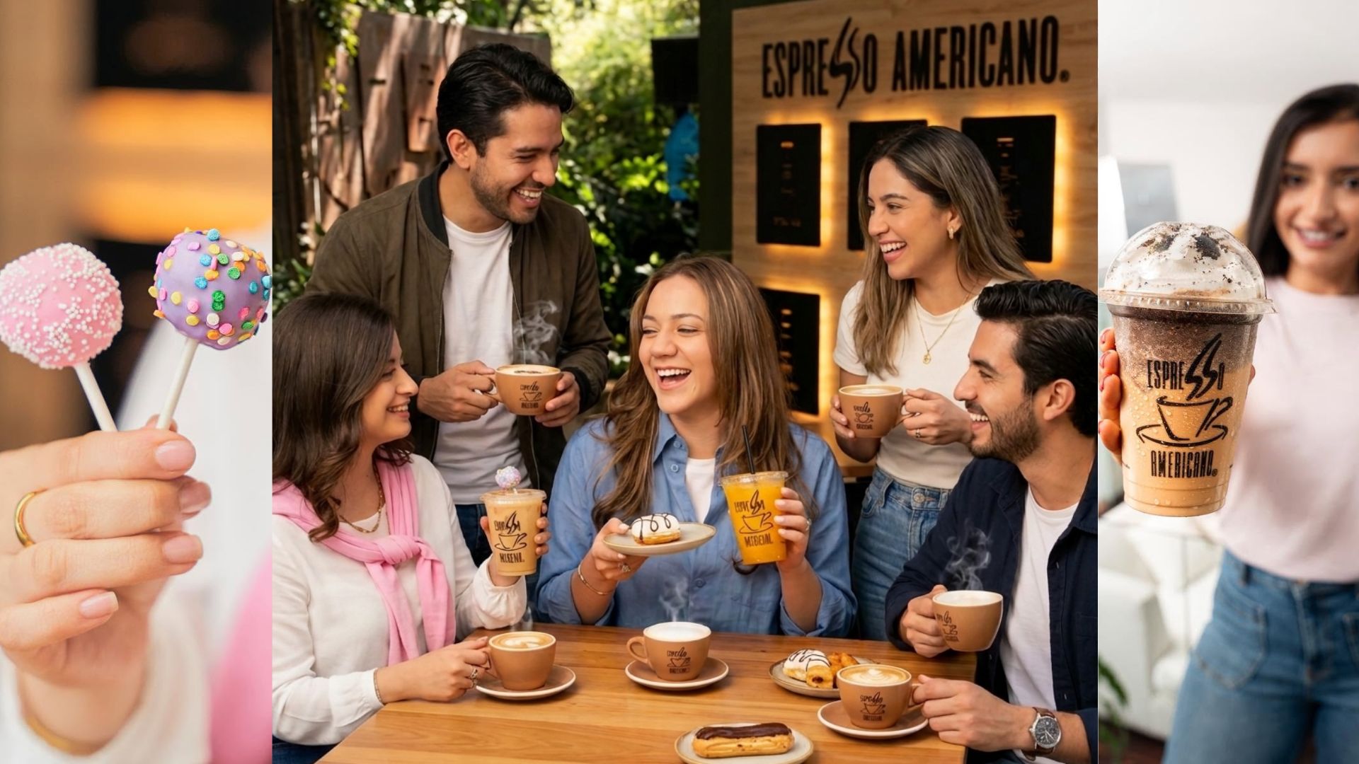  Amigos compartiendo café y repostería como parte de los mejores postres en Honduras en Espresso Americano de Mall Premier.  