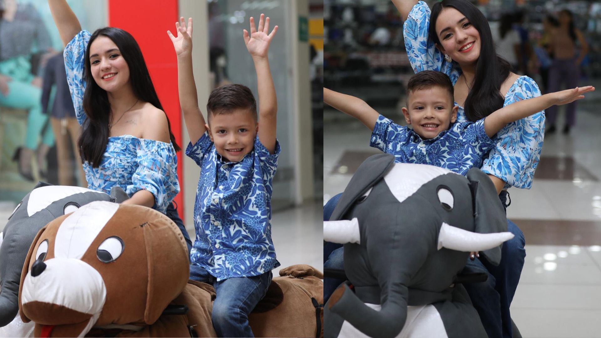 Madre e hijo paseando en los Animalitos de la Sabana de Mall Premier Tegucigalpa completando el plan perfecto de fin de semana.