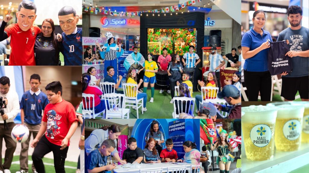 Aficionados celebrando un gol frente a la pantalla gigante del Fan Fest de Mall Premier en Honduras.