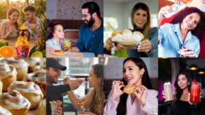 Variedad de bebidas heladas y postres en Honduras disfrutados por jóvenes en Mall Premier.