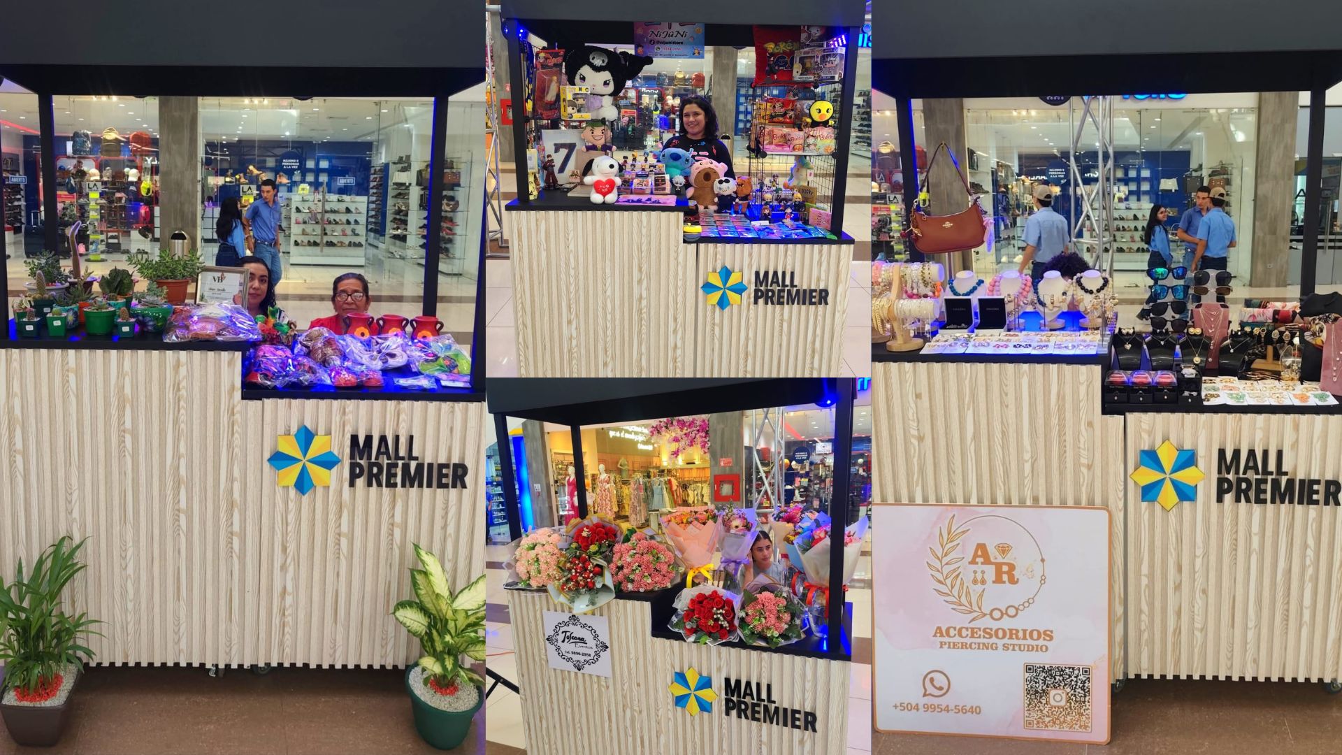 Kioscos de accesorios, coleccionables y flores en la Expo Feria de Mall Premier Catacamas.
