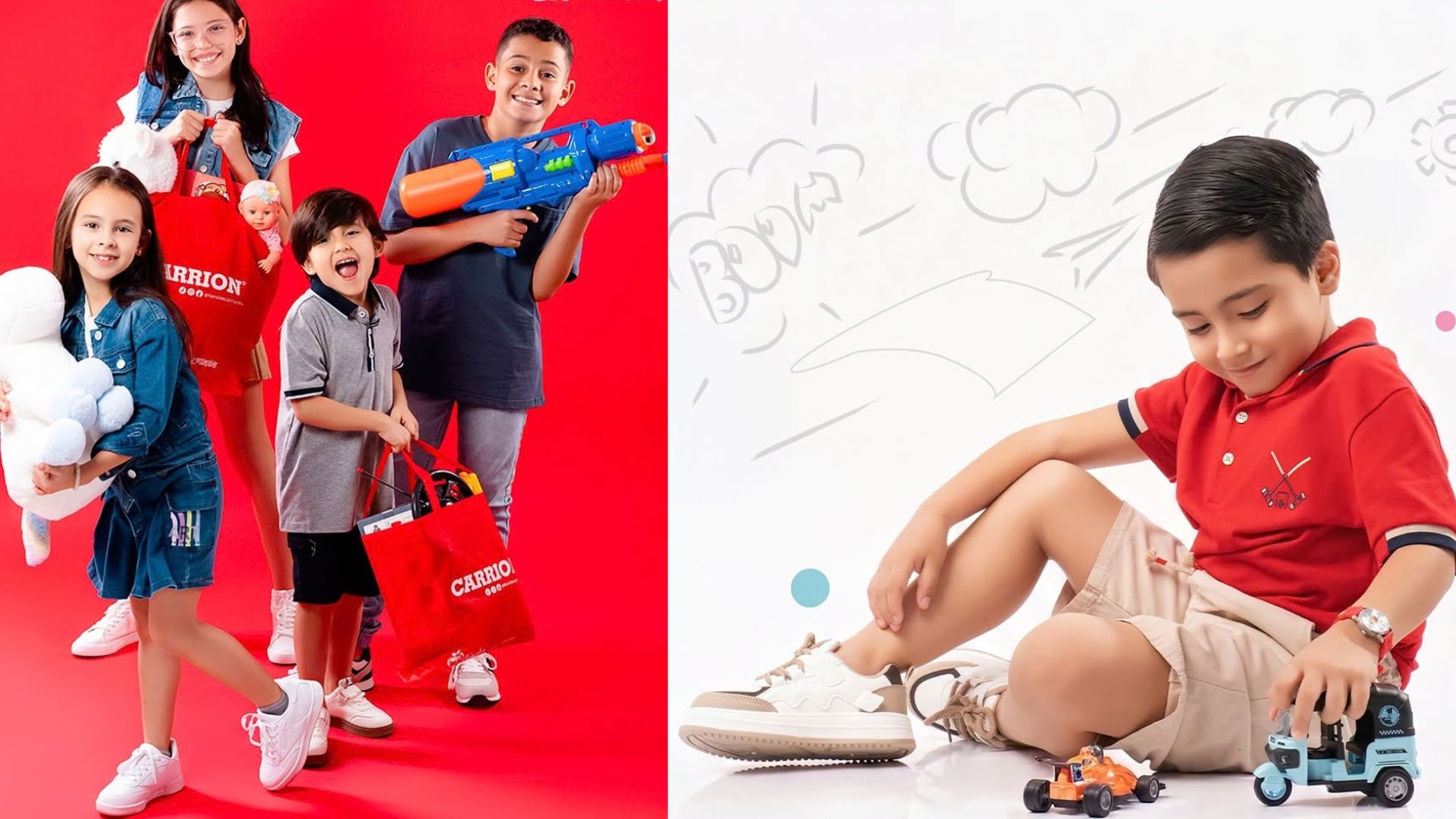 Niños luciendo atuendos con estilo en Tiendas Carrión como parte del plan perfecto de fin de semana para niños ubicada en Mall Premier a nivel nacional.