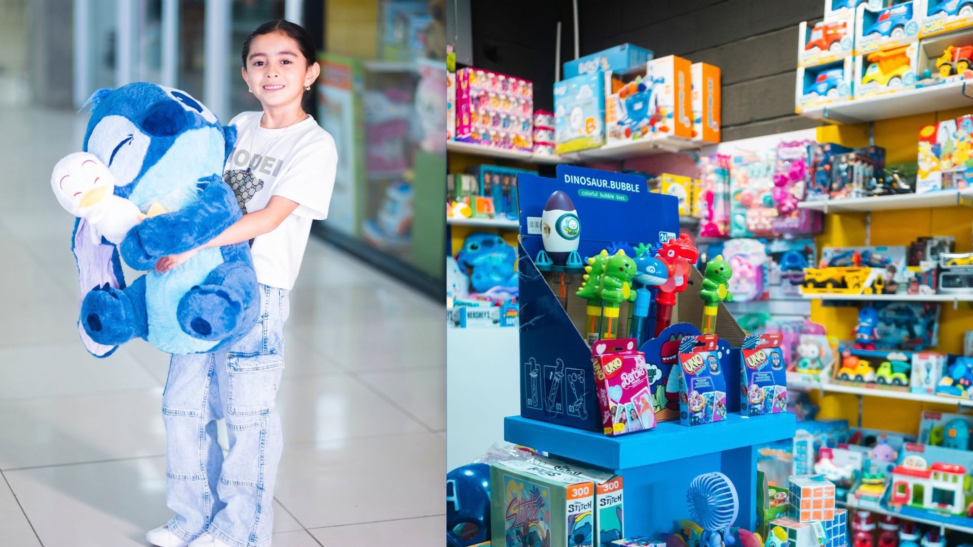 Niño abrazando un peluche grande en Juguetelandia durante el plan perfecto de fin de semana para niños en Mall Premier Juticalpa