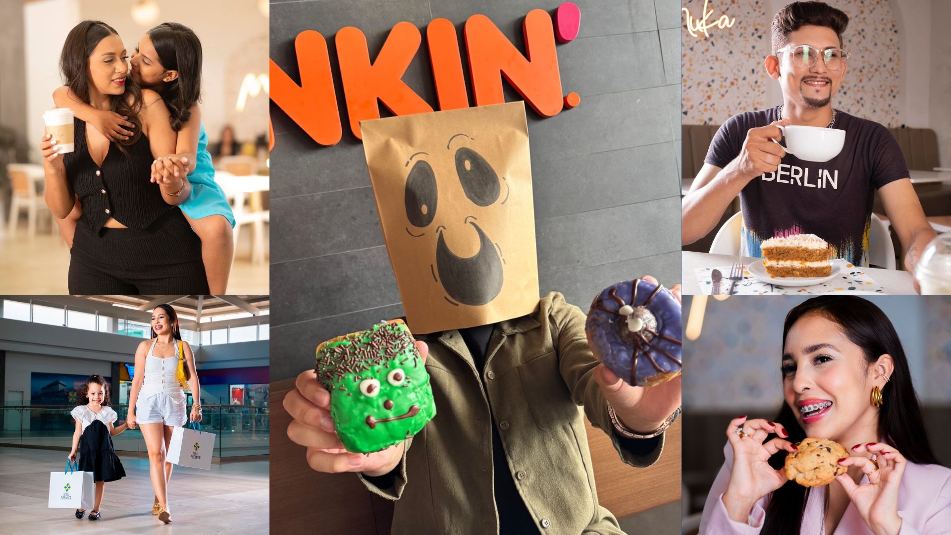 Visitantes disfrutando de bebidas de temporada y postres festivos tras la búsqueda de dulces en Honduras en Mall Premier.