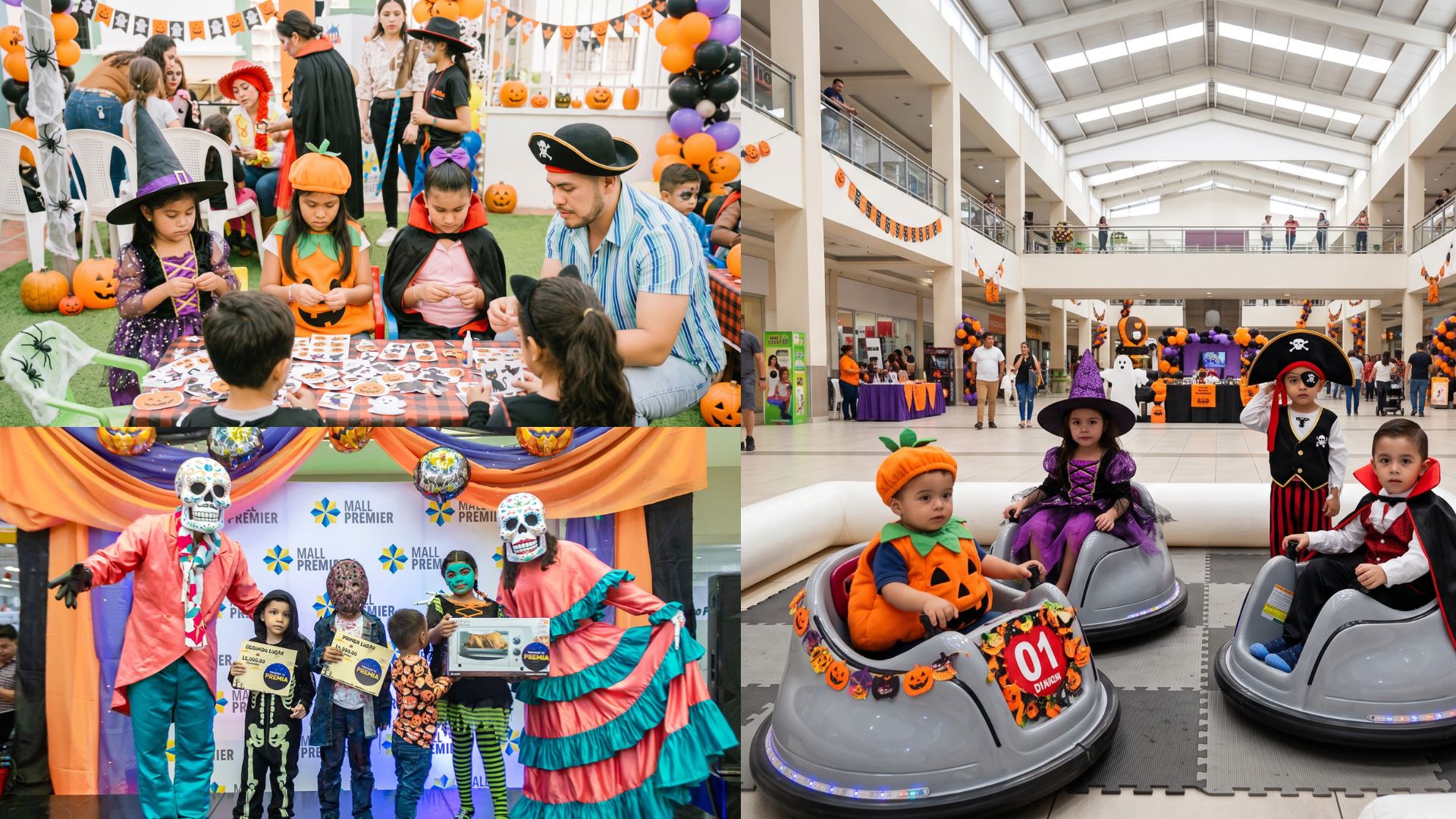 Familias y niños participando en talleres interactivas y concursos en la búsqueda de dulces en Honduras en Mall Premier Comayagua.