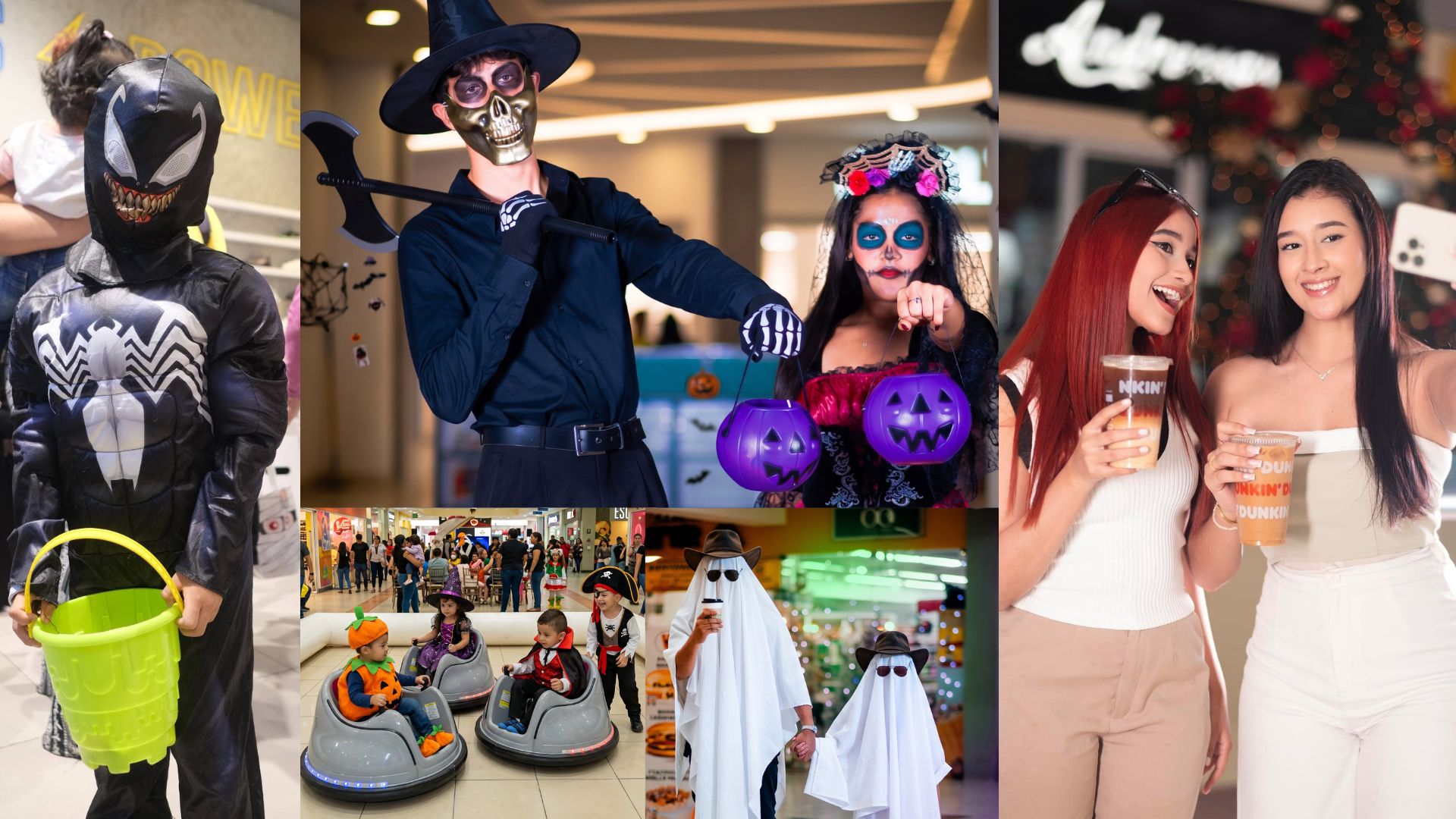 Niños y jóvenes disfrazados disfrutando de la búsqueda de dulces en Honduras en Mall Premier.